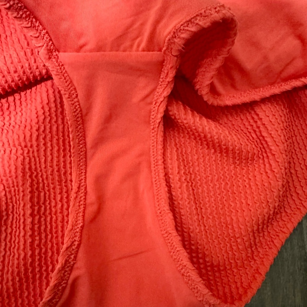 Aerie Textured One Piece Swimsuit Coral Orange Cutout Ring UPF 50 NWT M Long - Picture 7 of 14